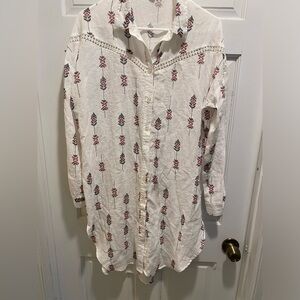 💁‍♀️🙋‍♀️Womens Moon River White Geometric Knee Length Long Sleeve Shirt Dress